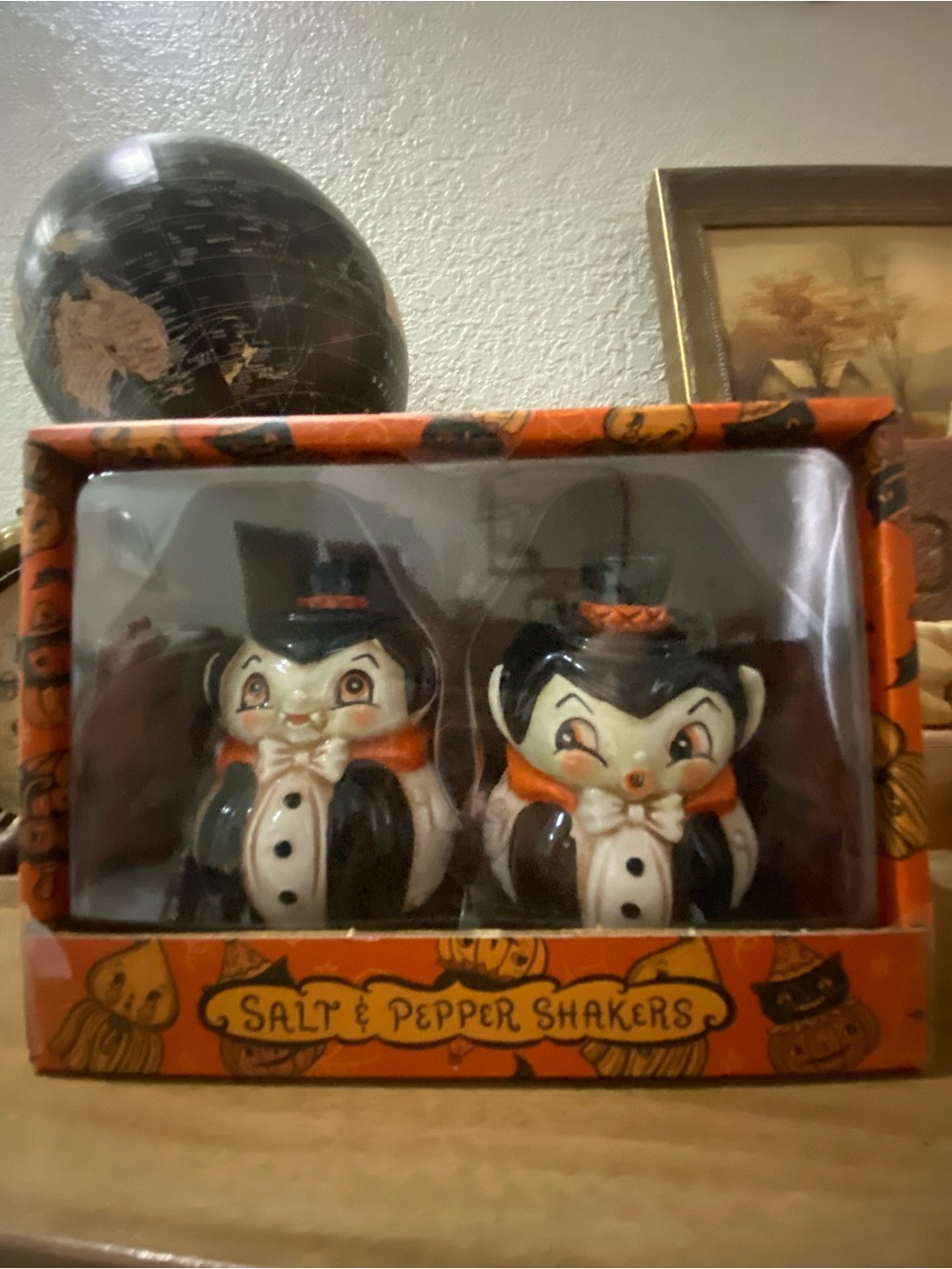 Johanna PatkeHalloween Ceramic Black and Orange Vampire Salt & Pepper Shaker Set